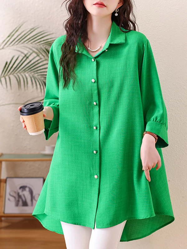 

Slimming Fashionable Loose Women's Shirt Elegant Style plus Size Casual Wear Seven Sleeve Collar Mid-Length Open Cardigan