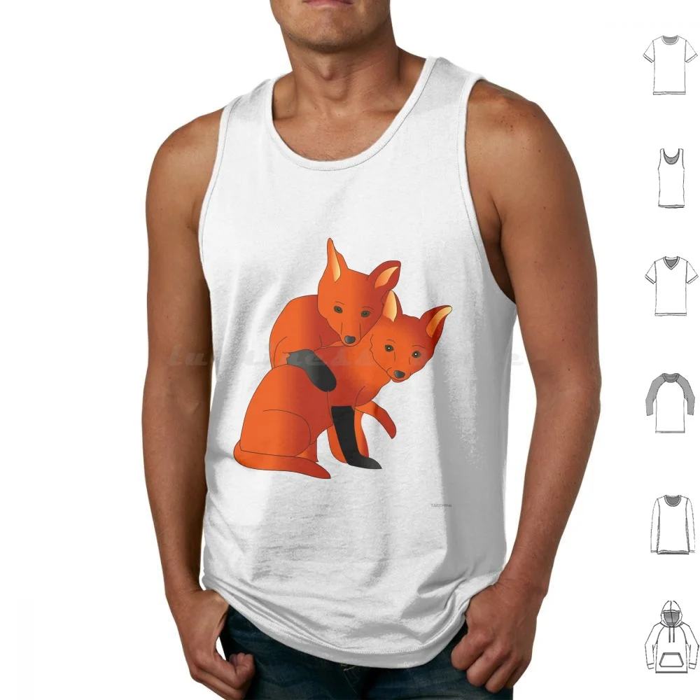 Foxes Tank Tops Vest Sleeveless Red Fox Foxes Animals Illustrator Tj1210althea Lovely Amazing Stylized Colorful Orange Muzzle