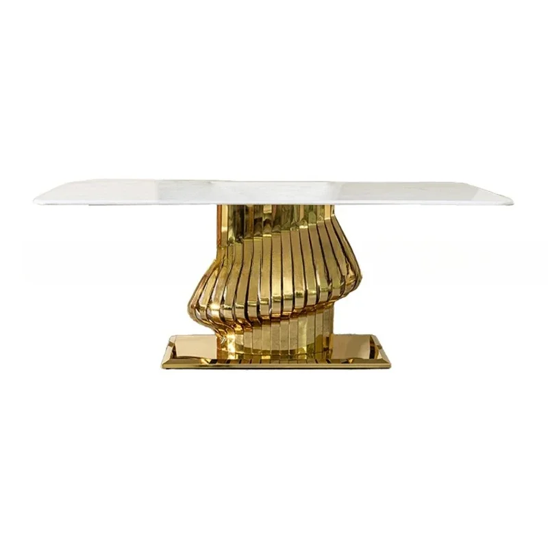 

Light luxury marble dining table household high-end golden luxury dining table and chairs