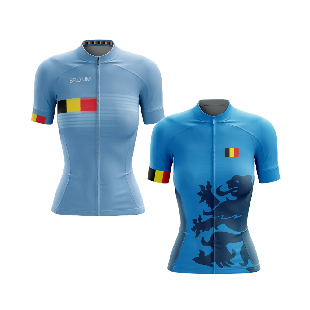 Hot Retro Belgium Women's Cycling Jersey Set Short Sleeve Mountain Bicycle Racing Clothes