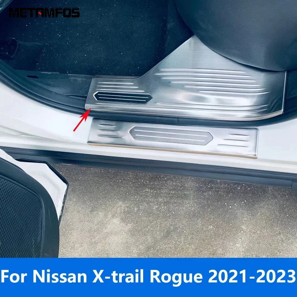 For Nissan X-trail Xtrail Rogue 2021 2022 2023 Stainless Inner Door Sill Threshold Plate Scuff Guard Sticker Car Accessories