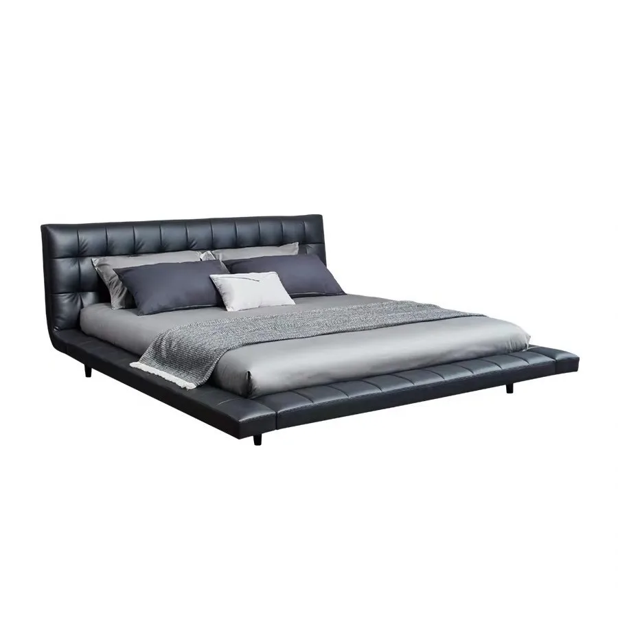 

Italian minimalist puff plaid leather bed, master bedroom Nordic double bed