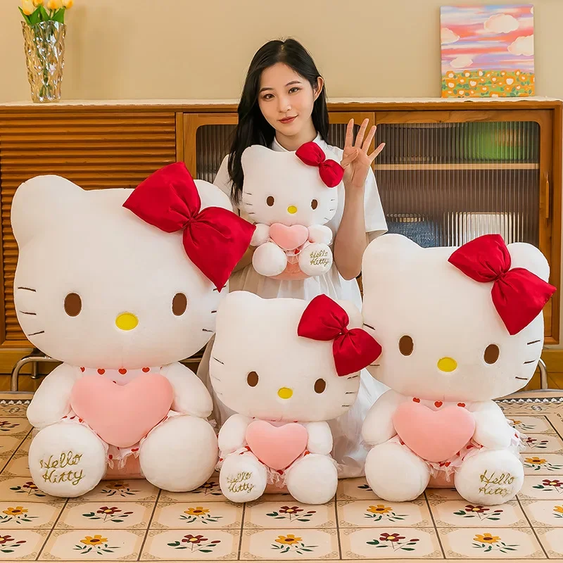 Hello Kitty Plus 30/50cm Doll Sanrio Toys Heart Hugging Kt Pink Kitty Cat Pacify Cartoon Figure Gift for Girl Animal Plush Toys