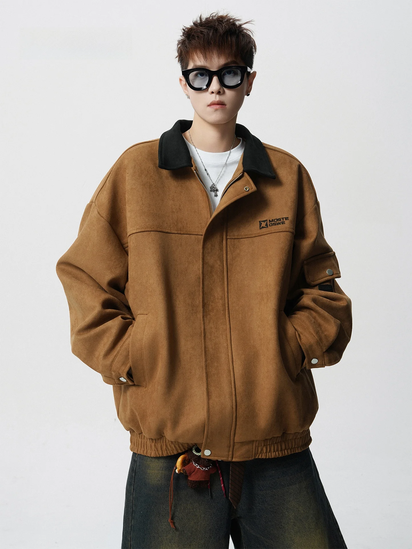 

Мужская демисезонная куртка в американском ретро-стиле с контрастным воротником, из замши и вельвета, универсальная, для пар, в стиле High Street