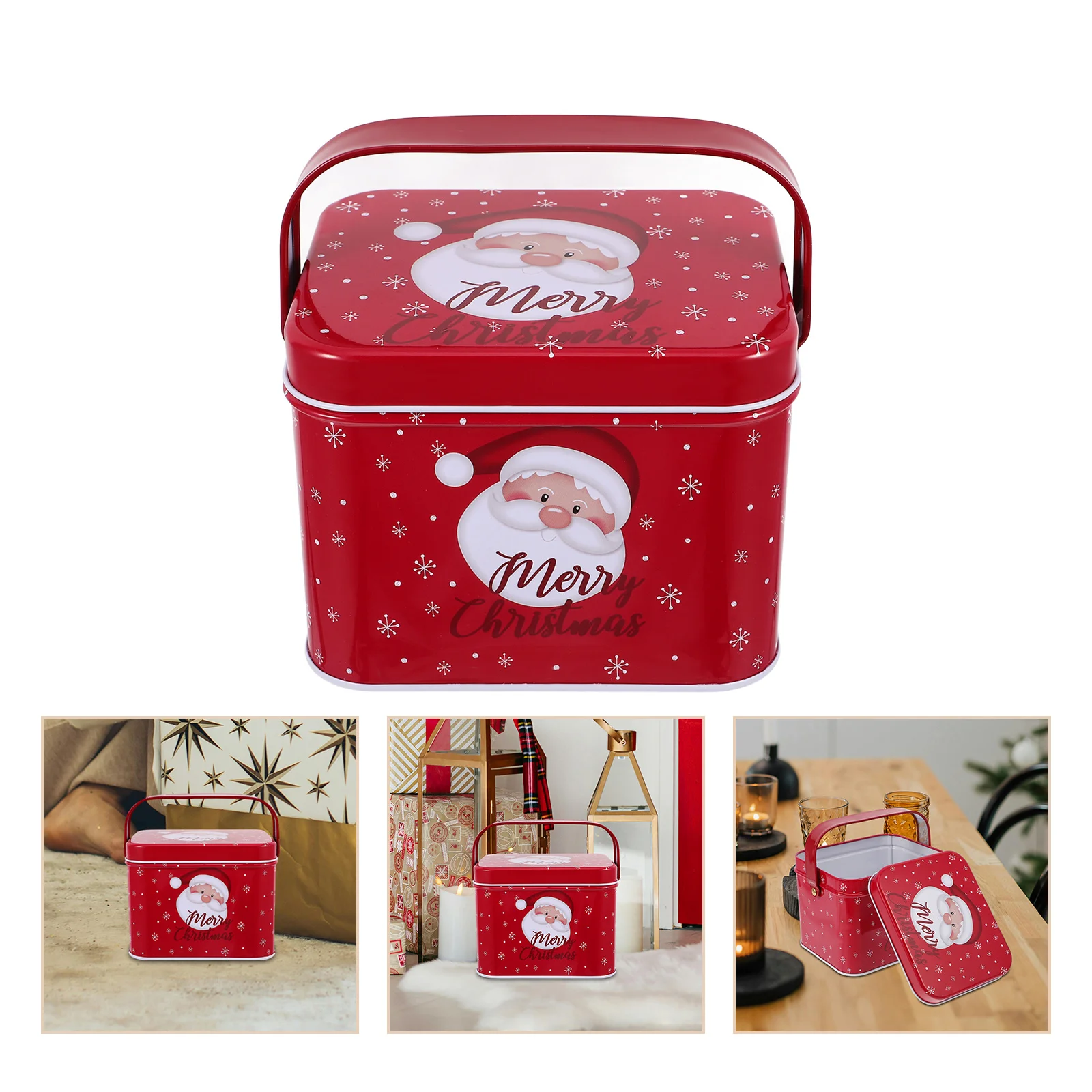 

Gift Storage Tin Box Holiday Candy Cookie Jar Airtight Metal Container with Handle for Christmas Biscuits Treats Decorative