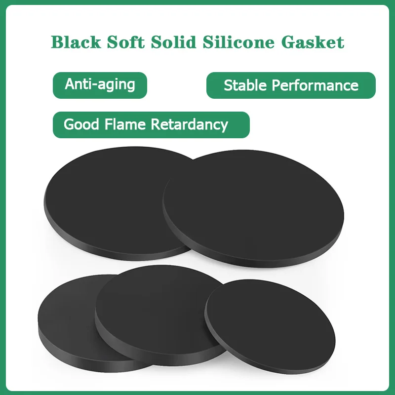 KaiCo Black Solid Round Silicone Flat Gasket Dia5mm-30mm Thick 1-3mm High Temp Insulation Anti-Aging Waterproof Seal Gasket