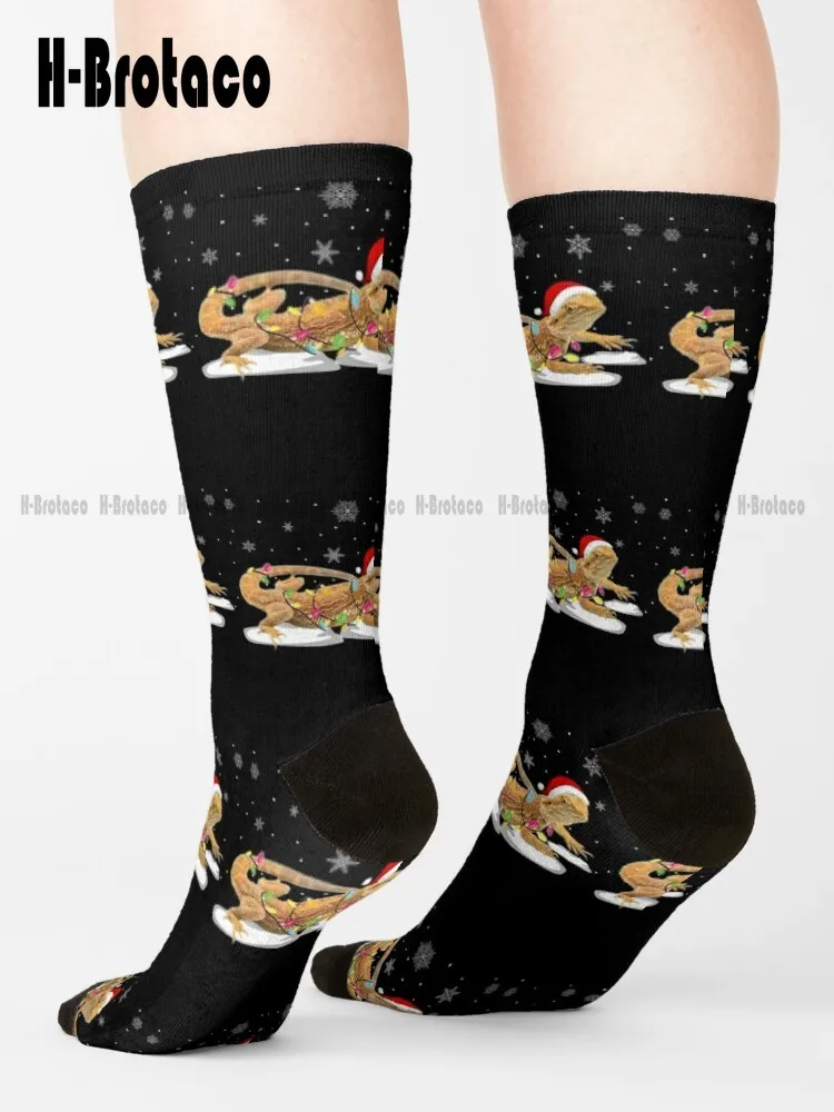 Bearded Dragon Funny Christmas Ornament Gift Ugly Sweater Socks Womens Black Fun Socks Harajuku Gd Hip Hop Cartoon Casual Art