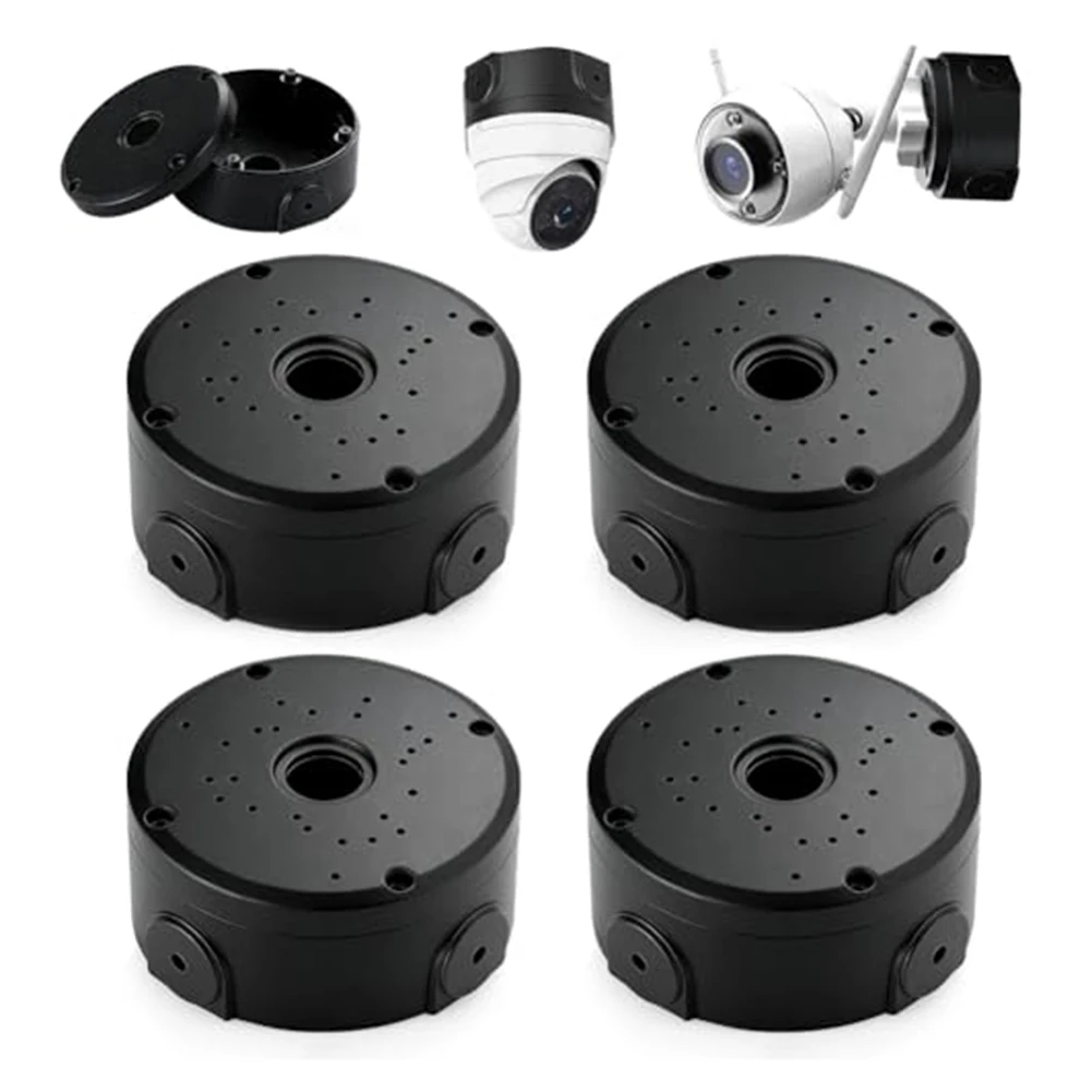 Black IP66 Waterproof Junction Box Set 4 Pack Hemispherical Plastic Enclosure For Dome Camera Wall Ceiling Mount Security