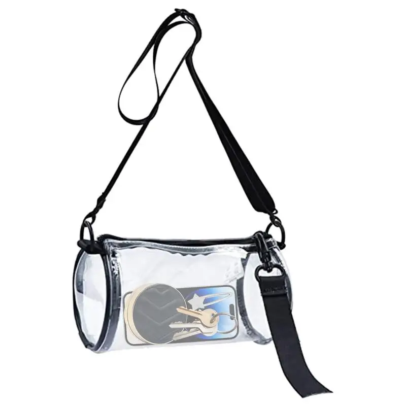 Cylindrical Clear Purses Bag Cylindrical Transparent Messenger Pouch Small Shoulder Bag For Travel Picnics Sports Events