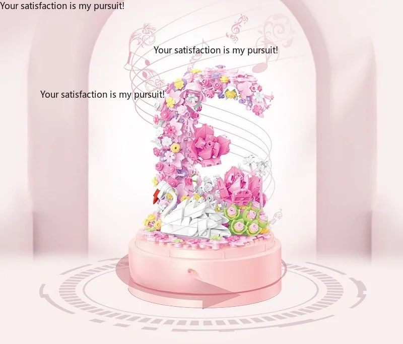 For  Internet Famous Swan Preserved Flower Building Blocks Music Box DIY Ornament Holiday Gift