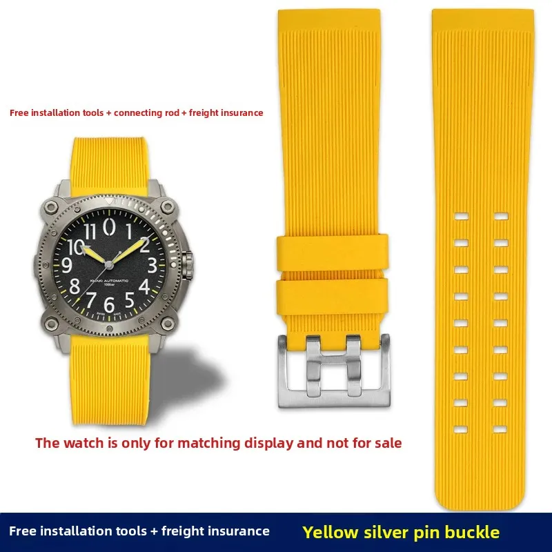 

For Hamilton Khaki Deep Diving H78585333 H78505330 H78535380 Waterproof Watch Strap 24mm Black Yellow Rubber Strap Wristband