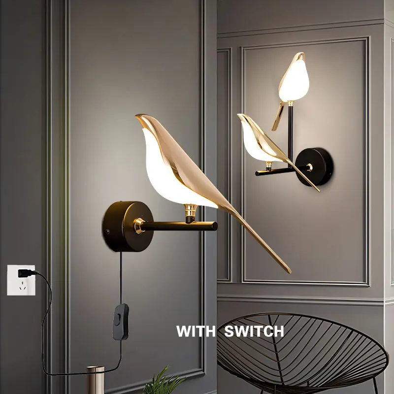 

Interior Magpie Bird LED Wall Lamps with EU/US Plug Switch for Bedside Bedroom Hardwire Wall Lights Wall Sconce for Corridor