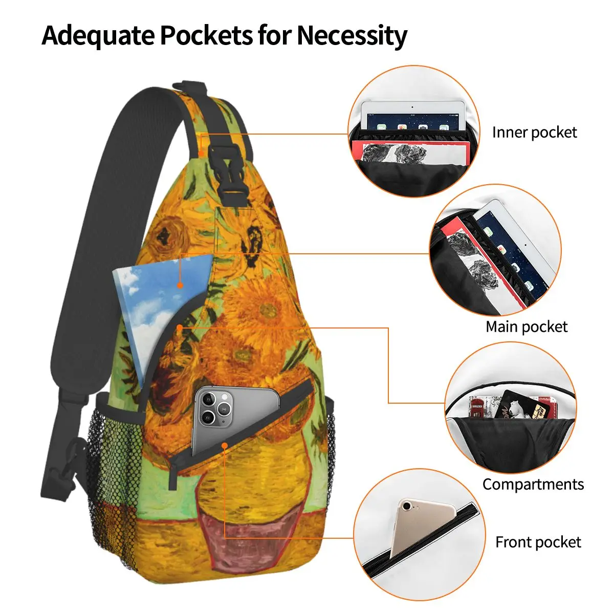 Vincent Van Gogh Sunflowers Sling Bag Chest Crossbody Shoulder Sling Backpack Hiking Travel Daypacks Painting Art Cool Bookbag