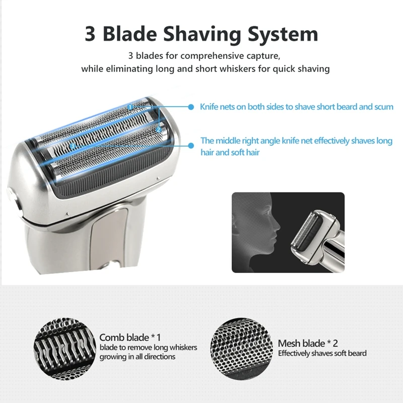 1 Piece Electric Shave Electric Shaver Men Beard Shave Bald Shaving Machine 3 Heads Silver