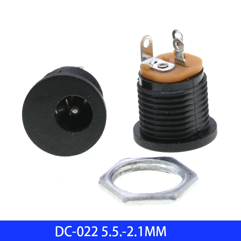 DC 커넥터 DC-022 5.5mm x 2.1mm 3핀 암 DC 전원 잭 패널 장착 나사 너트 키트 DC 소켓 전기 플러그