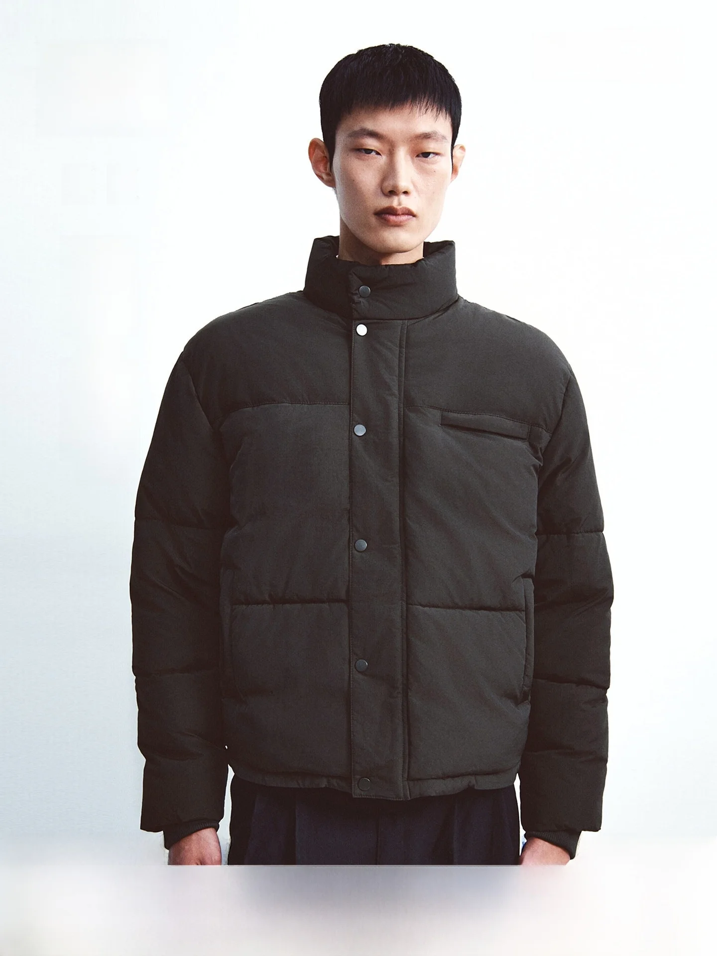 

H&M Men's Cotton Jaet Winter Stand Collar Outdoor Warm Nylon irt Sle Cotton Coat Stand Fit Regular Length 2025