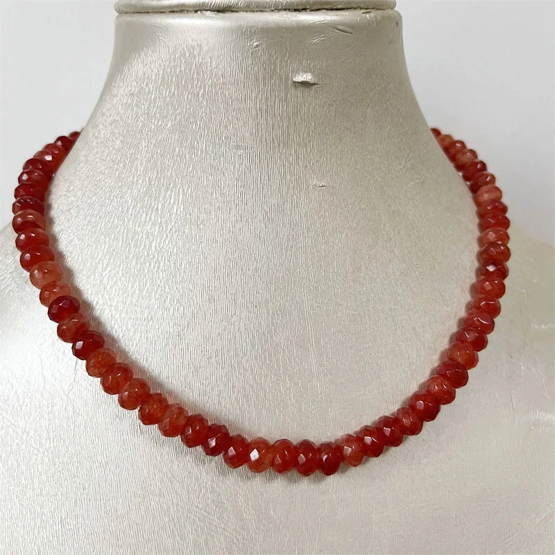 5*8MM Faceted Orange Red Jade Necklace Brazil Natural Stone Bead Women Luxury Gemstone Preciosas Jade Yoga Jewelry Female