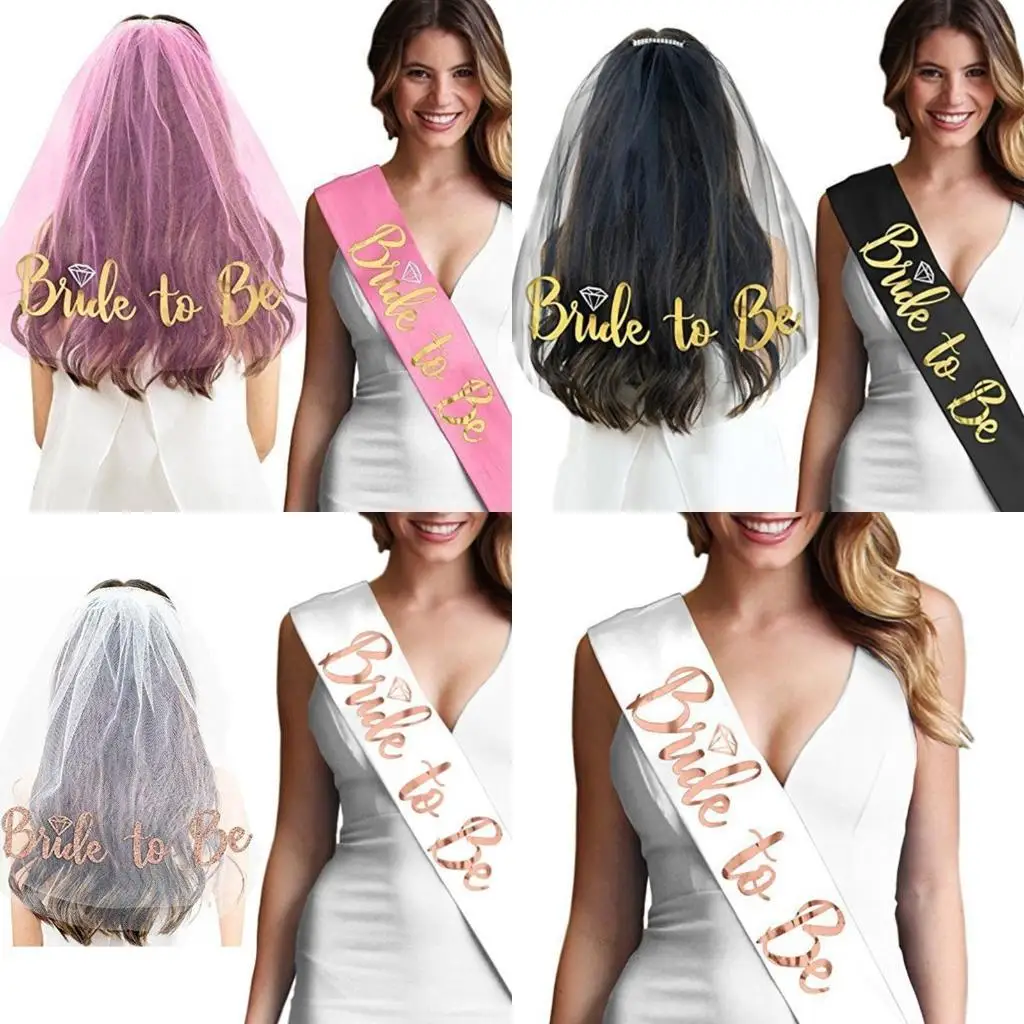 

R1WE Bachelorette Party Sash Rose Gold Veil Set Bride Hen Night Bridal душевая завеса куриная вечеринка помолвка