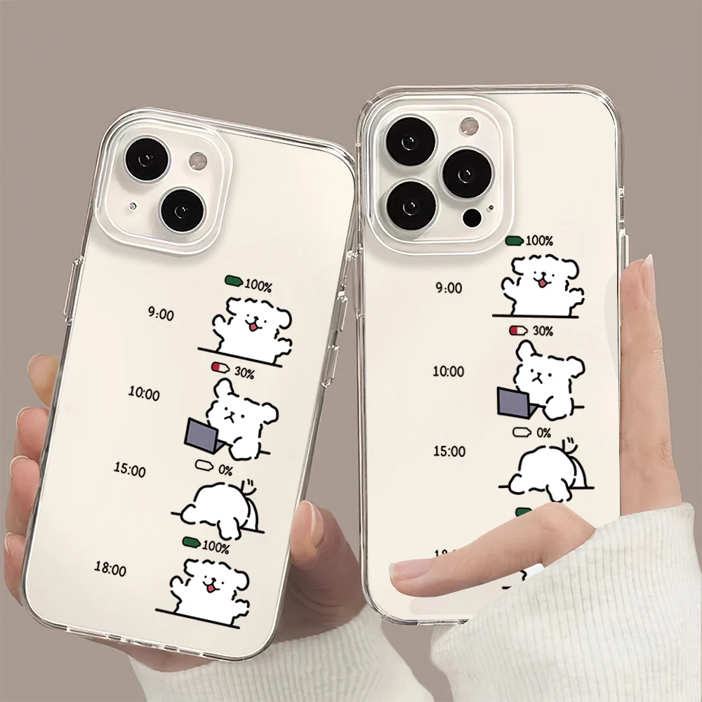 Line Puppy Maltese Battery Cute Funny Phone Case For iPhone 11 13 16 15 14 12 Pro Max Plus Clear Transparent Soft Shell