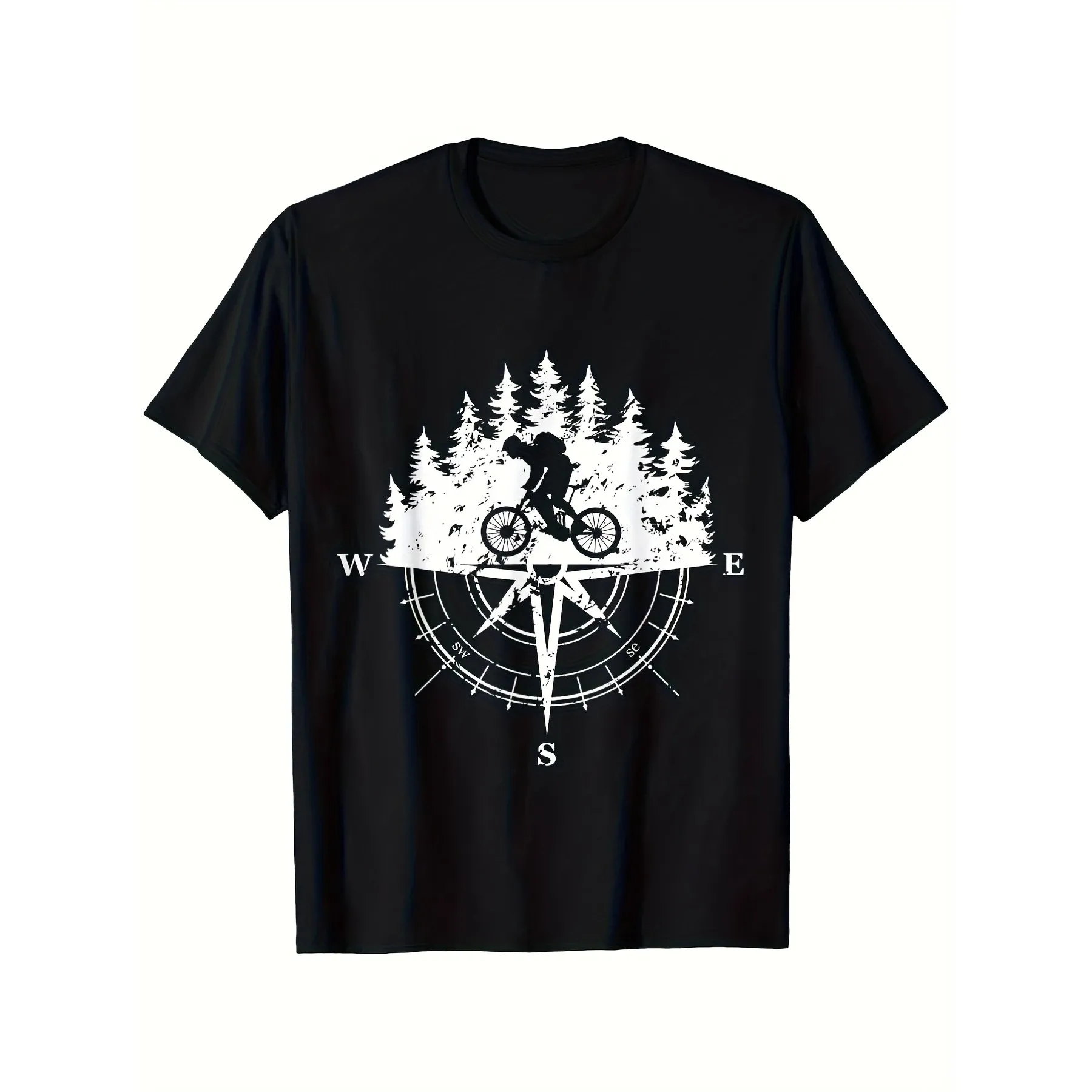 Mountain Biking Compass Graphic Tee Soft Cotton Short Sleeve Outdoor Adventure T-Shirt for Men