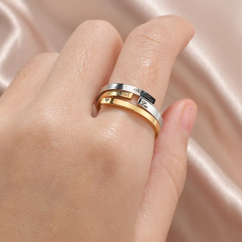 Luxury S925 Silver Custom Letter Engraving Ring Customized Resizable Name Open Rings Personalized Gold Plate Gifts Jewelry