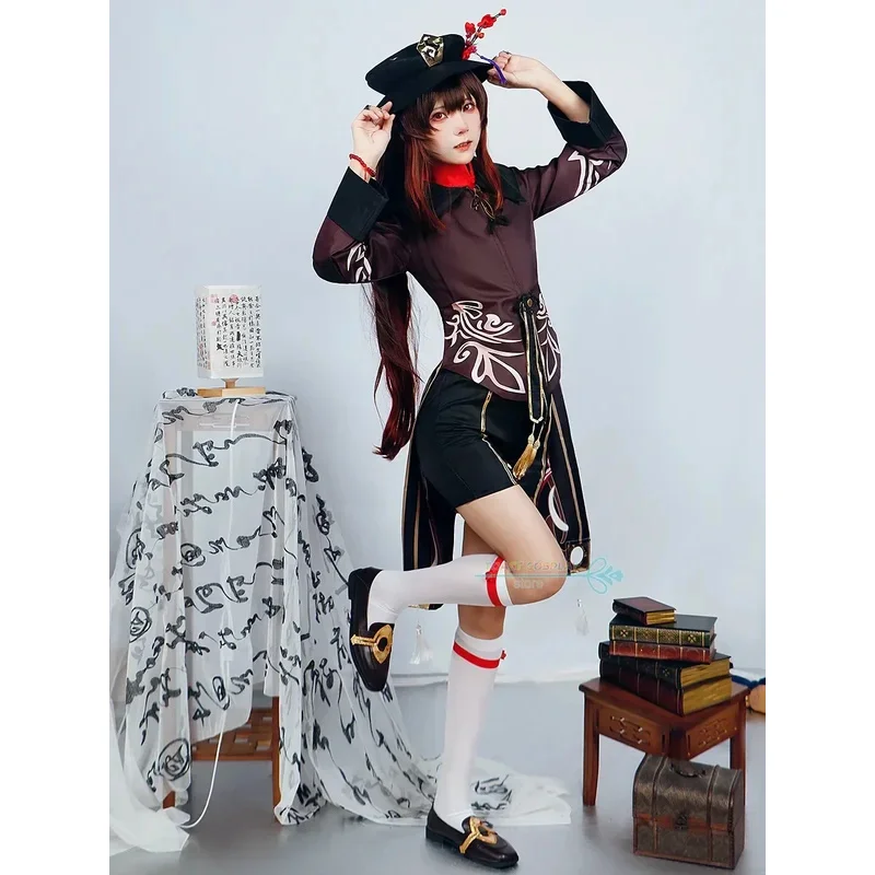 Hu Tao Cosplay Game Genshinimpact Hutao Cosplay Costume  Dress Wig Shoes Fully Set Anime Role Play Carnival Party Clothes