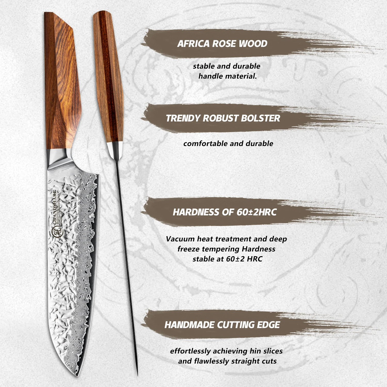 Grandsharp المهنية 7 بوصة سكين Santoku 67 طبقة دمشق الصلب Aus10 سكاكين المطبخ الشيف أدوات الطبخ مع مقبض الخشب