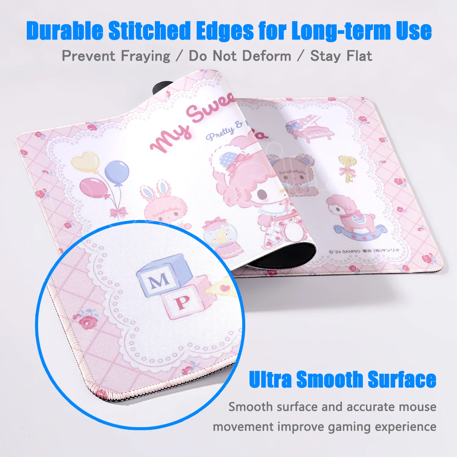 Mouse Pad Large Kawaii My Melody Cute Mat Pink Office Keyboard Desk Mat Laptop Gaming Accessories Large Natural Rubber Mousepad