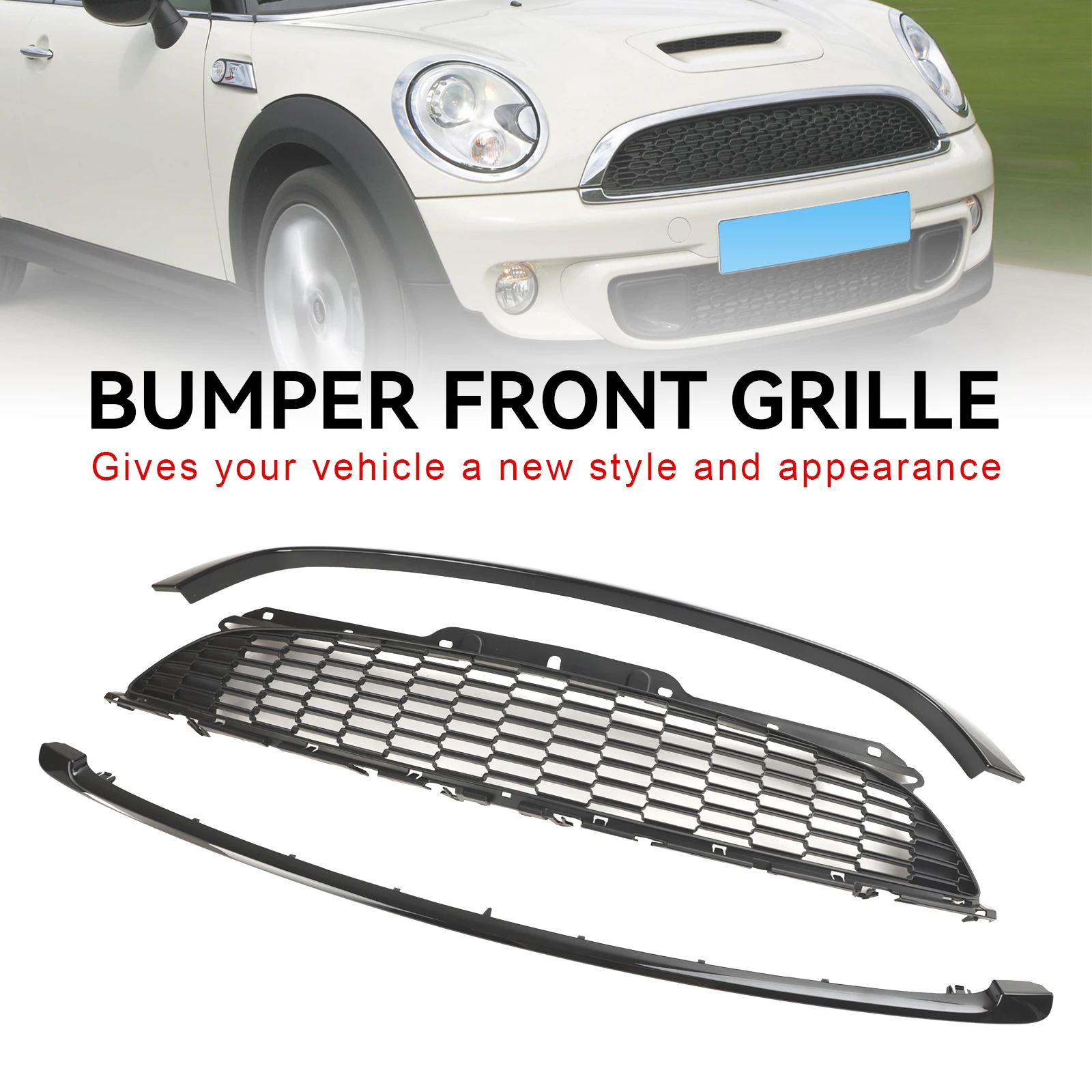 

Artudatech 3PCS Gloss Black Front Grille Grill Fit Mini R55 R56 R57 R58 R59 Cooper S & JCW