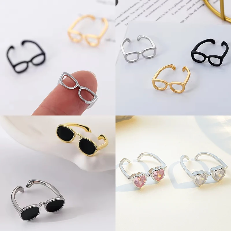 

Cute Mini Glasses Ring for Men Women Fashion Opening Adjustable Eyeglass Shape Index Finger Ring Couple Rings Accessories