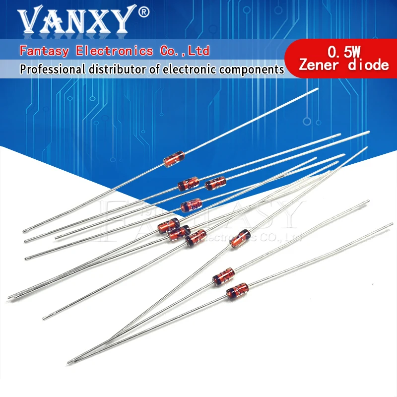 100pcs 0.5W Zener diode 500MW DO-35 1/2W BZX55C 2.4V 2.7V 3V 3.3V 3.6V 3.9V 4.3V 4.7V 5.1V 5.6V 6.2V 6.8V 7.5V 8.2V 9.1V 10V