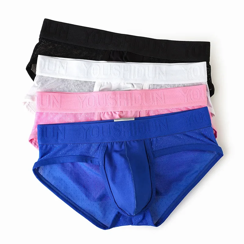 ملابس داخلية شبكية مثيرة للرجال بخصر منخفض على شكل حرف U محدبة سراويل داخلية للشباب من القطن المنشعب قابلة للتنفس سراويل رياضية عالية المرونة