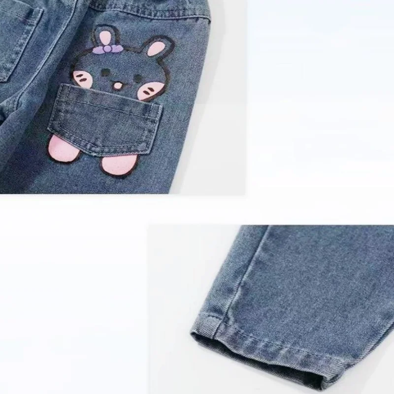 Mädchen-Jeans mit elastischer Taille, modische Denim-Hose mit Hasen-Print, Frühlings- und Herbsthose, lässige Kleidung für Mädchen von 2-10 Jahren – Detail 10