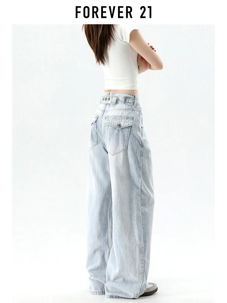 Calça Jeans Feminina de Cintura Alta com Perna Larga Azul Claro Estilo Americano, Novo Design de Verão, Efeito Emagrecedor, F...