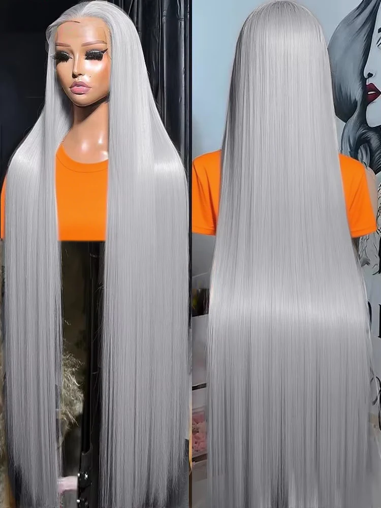 

Silver Grey Straight Lace Frontal Human Hair Wig Colored HD Transparent 13x6 13x4 Lace Frontal Wig for Women Preplucked 250%