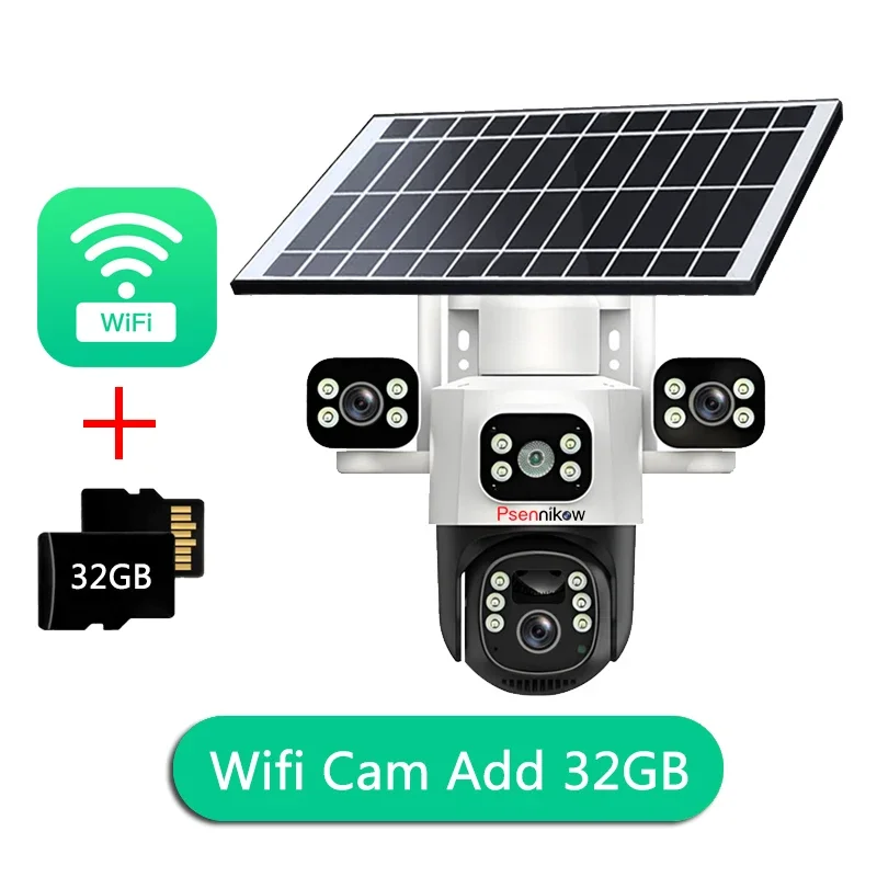 4K Dual Solar Panel Three Screen Camera 4G Sim/Wifi 3 Lens Linkage 8000mAh Battery WiFi Security PIR Motion Detect Waterproof