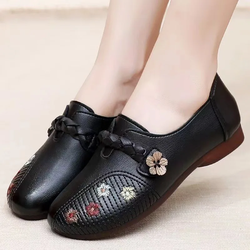 

Casual Flat Shoes for Women, Beef Tendon Base, Comfortable Mom Leather Shoes, Non-slip Soft Sole Loafers, Spring