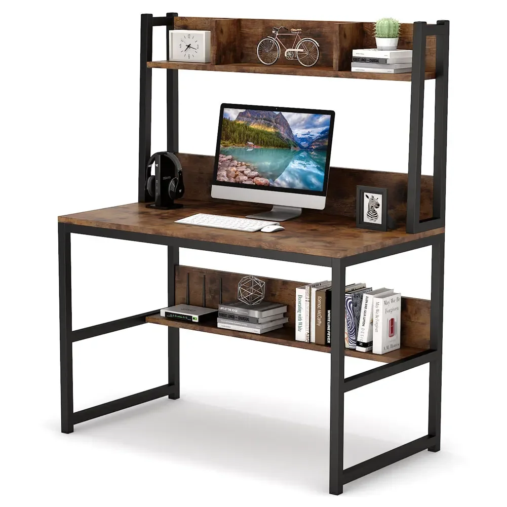 Tribesigns Computer Desk with Hutch Study Desk with Bottome Storage Shelve Workstaion Home Office Furniture