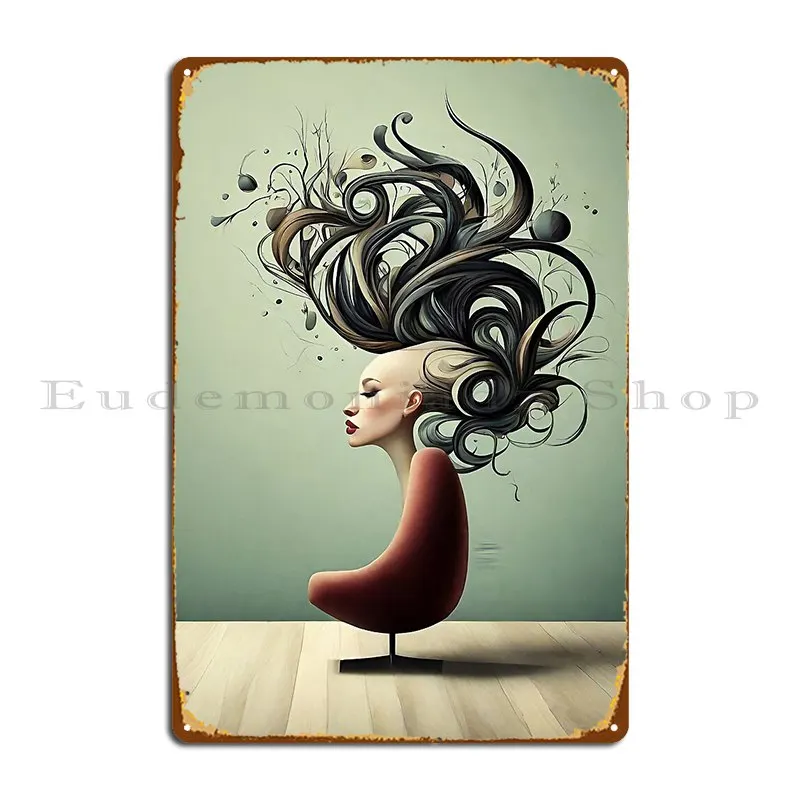 woman head logo on surreal chair Metal Signs Garage Club Printing Kitchen Print Cinema Tin Sign Poster