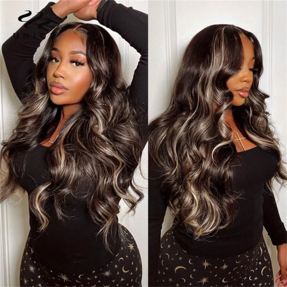 UNice Body Wave Highlight Wig Human Hair 13x4 Lace Frontal Wig Pre Cut Pre Bleached Knots 7x5 Lace Wig Wear Go Glueless Wig