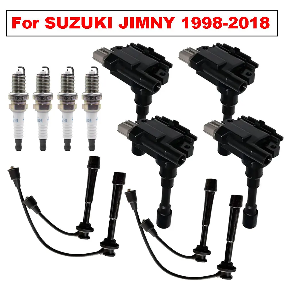 4pcs Set For SUZUKI JIMNY 1998-2018 1.3L M13A M16A SWIFT MZ GRAND VITARA JT IGNIS Ignition Coil & Spark Plug Cable Spare Parts