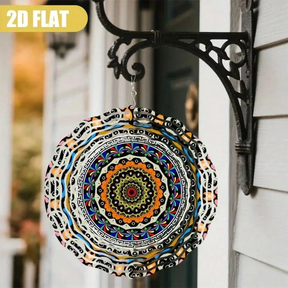 CIFbuy Colorful Mandala Metal Wind Chime 360 Degree Rotatable Sturdy Hook Anti Fade Waterproof Art Ornament Indoor Outdoor Garde