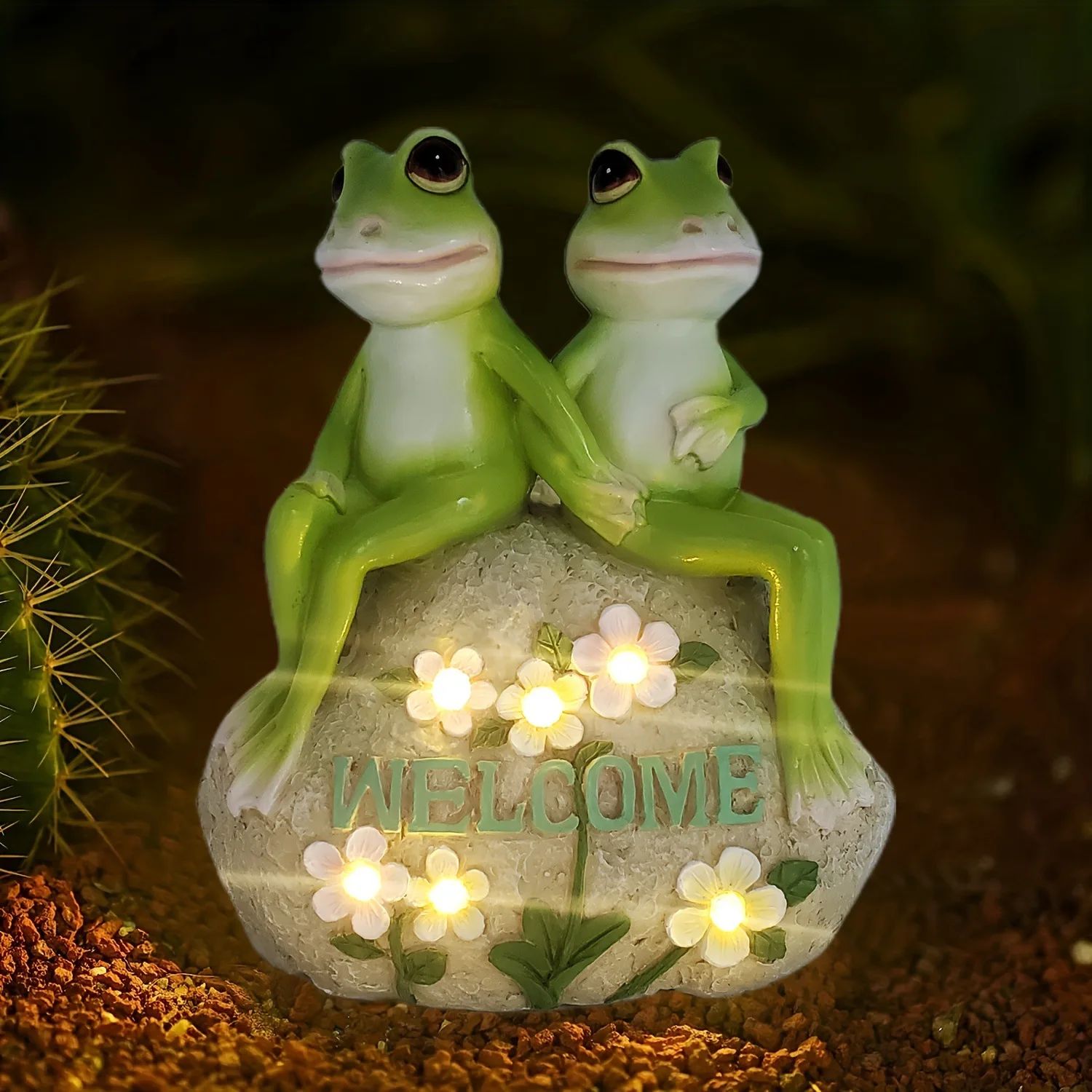 Double Frog Statue Solar Electronic Night Light Outdoor Garden Courtyard Floor Decoration Decoration Ornament Resin Light