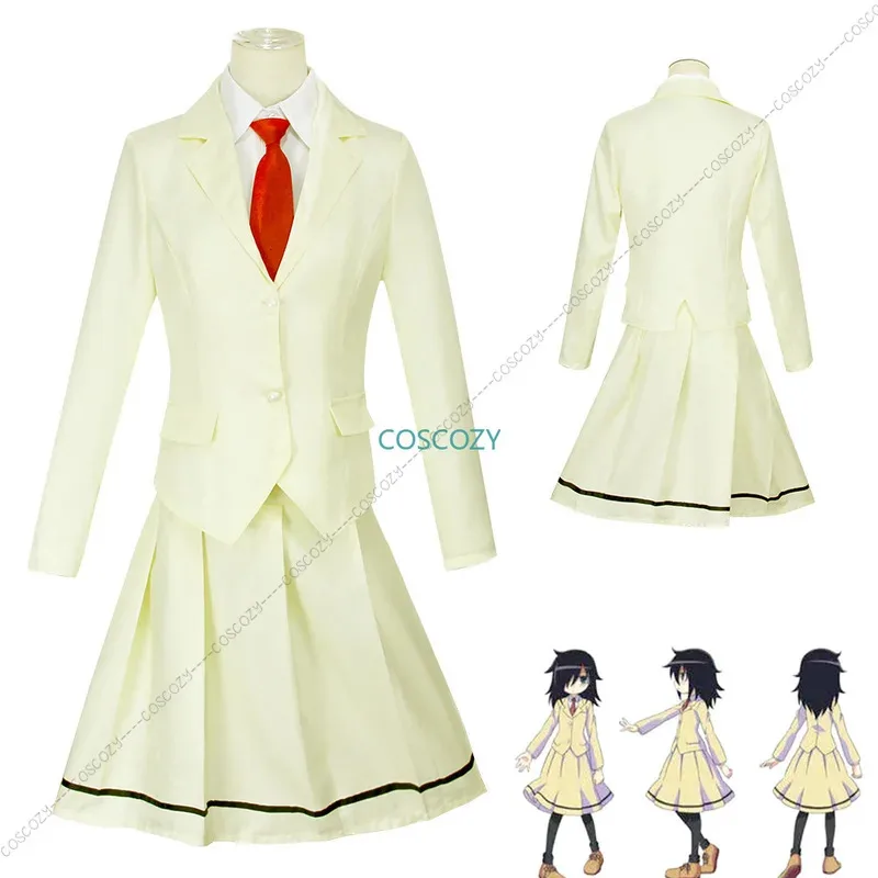 

Anime WataMote Tomoko Kuroki Cosplay Costume Women Girls Yellow Jk Skirt High School Girls Convention Uniform Socks Tie Set