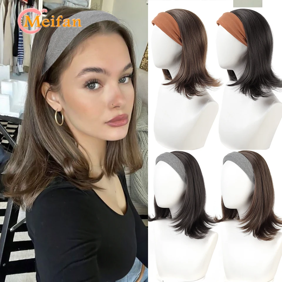 

Synthetic Short Straight Cloth Headband Half Wig Girl Fluffy Natural False Hairpiece With HairBand Clip in Hair Extension