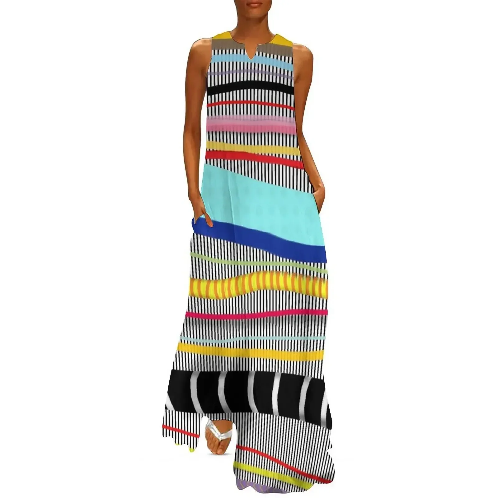 

Bold stripes,breezy and beautiful,Striped Contemporary world's cute fashion Long Dress women's clothing korea stylish Dress