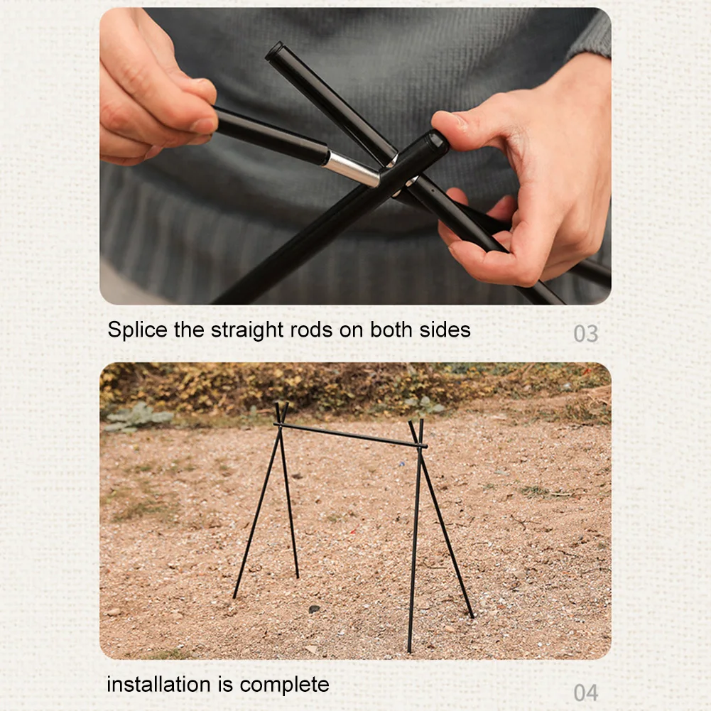 Aluminum Alloy Triangle Rack with Hooks Foldable Portable Cookware Pot Pan Rack Multifunctional for Picnic Barbecue Outdoor Tool