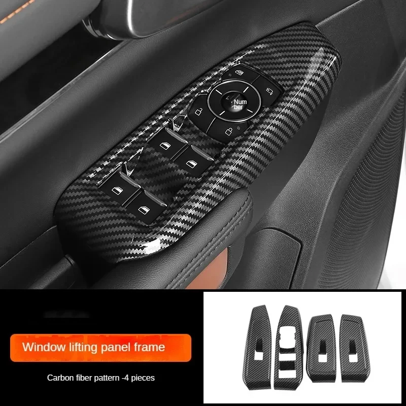 

4PCS ABS Carbon Fiber Color Window Glass Lift Trim Switch Button Panel Interior Decorative for Ford Ranger Everest 2023