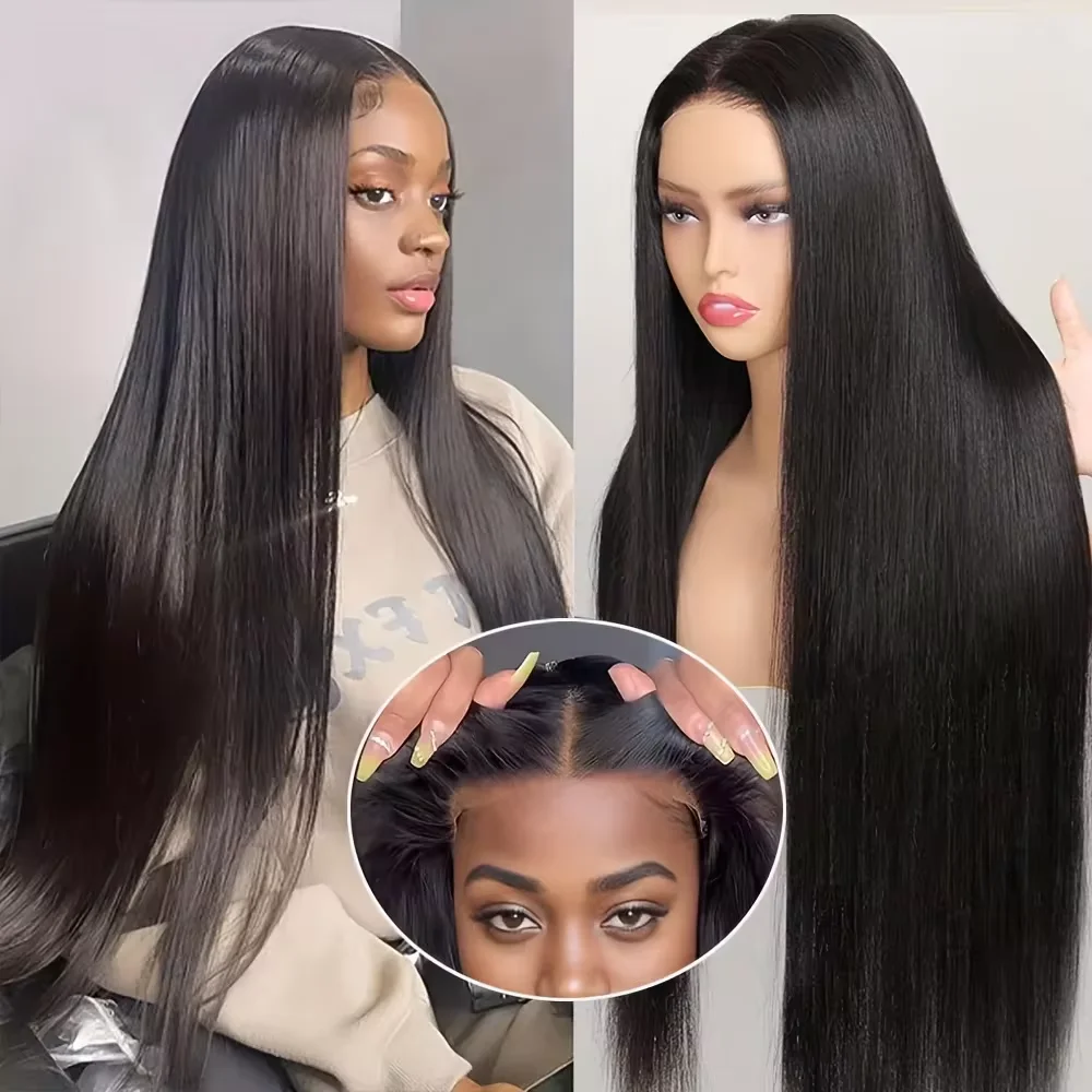 32 34 Inch Glueless Straight Wig 5X5 4X6 Pre Cut Transparent Lace Closure Wig Pre Plucked Human Hair Smooth Wig For Women