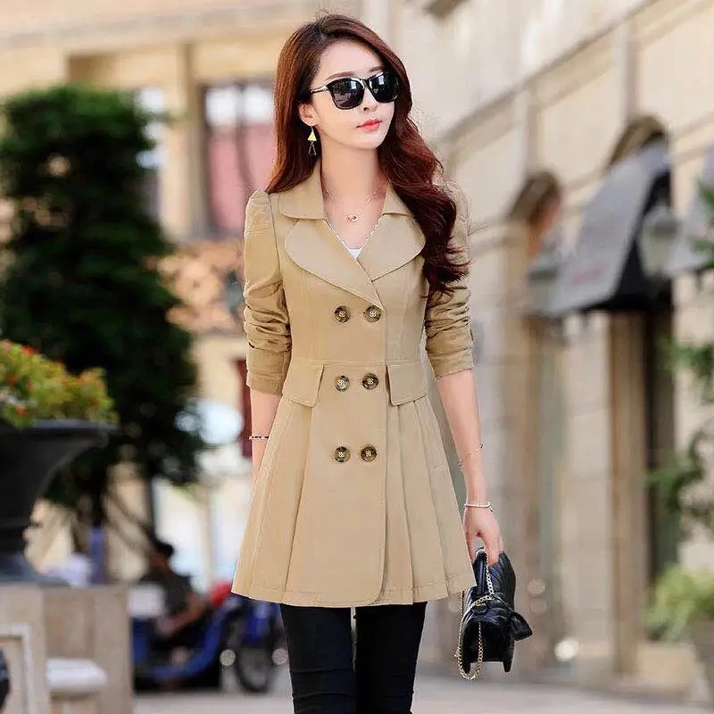 Trench Women's Spring And Autumn 2024 Classic British Double Breasted Medium Length Waterproof Trench Coat